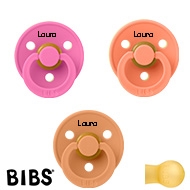 BIBS Colour Sutter med navn str2, 1 Bubblegum, 1 Papaya, 1 Pumpkin, Runde latex, Pakke med 3 sutter
